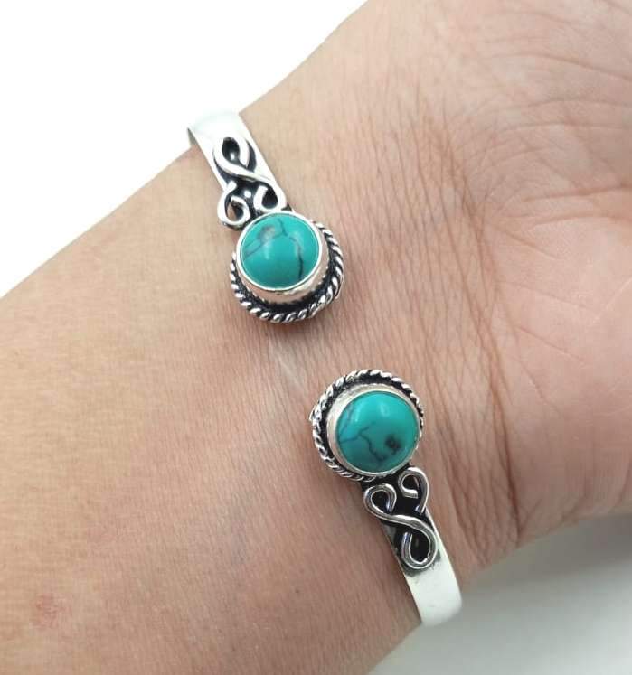 Регулируемый браслет-манжета с бирюзовым драгоценным камнем из стерлингового серебра 925 пробы FTRW-C229
