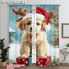 2pcs,2D Plane Printing Popular Curtain Panels Merry Christmas Puppy Gift Polyester Easy Install (without Rod) Decorations For