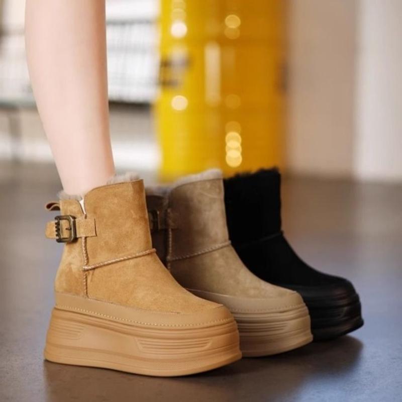 Thick Soled Snow Boots 2024 Winter New Style Belt Buckle Decoration Anti Slip Solid Color Versatile Women's Shoes Zapatos Mujer