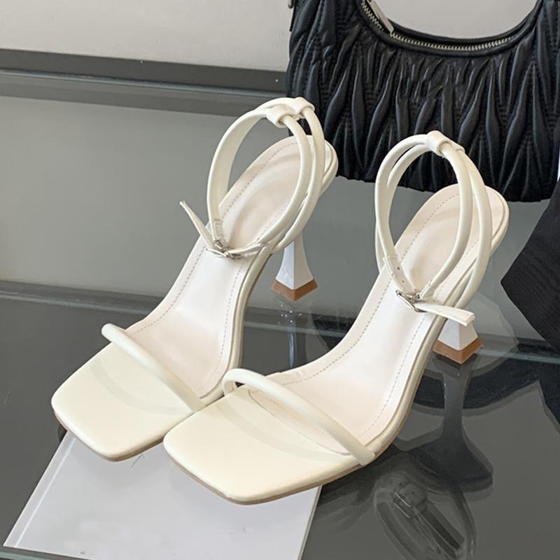 Модные летние квадратные сандалии-гладиаторы с открытым носком для женщин, черные, белые, на высоком каблуке, обувь для банкетов и вечеринок, модные сандалии с ремешком на щиколотке