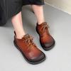 Retro Women Lace-Up Short Boots Genuine Leather Shoes Handmade Square Toe Ankle Boots
