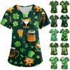 Women's Fashion V-neck Short Sleeve Workwear With Pockets St. Patrick's Day Printed Tops