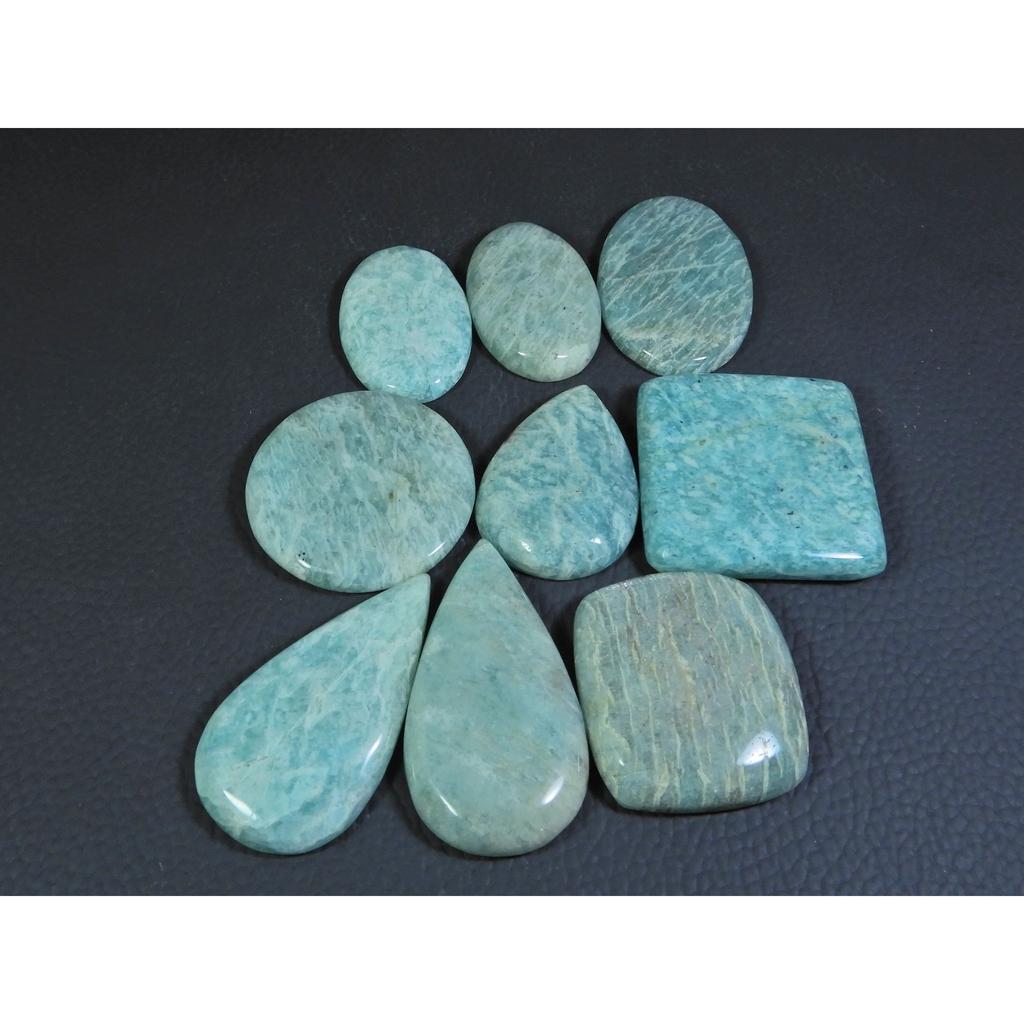 401Cts. Natural Amazonite Mix Shape Cabochon Loose Gemstone 09Pcs Lot C-292