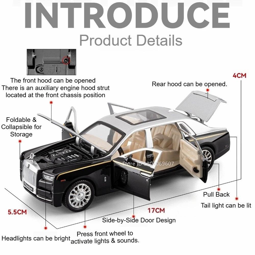 1:32 Модель Игрушечная Машинка Rolls-royce Phantom Silver Spur Сплав Литье под Давлением Звук Свет Двери Открываются Оттянуть Назад Модели Машин для Детей