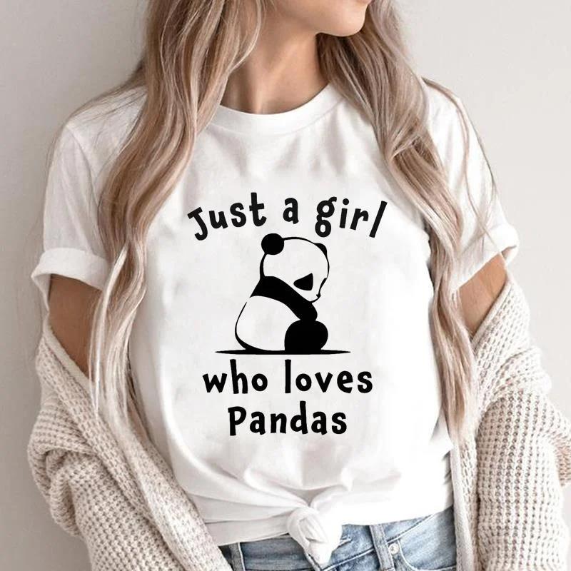 Одежда с коротким рукавом Летний топ для женщин Панда Смешной тренд 90-х Женская одежда Базовая футболка с принтом Графические футболки Топы Футболка