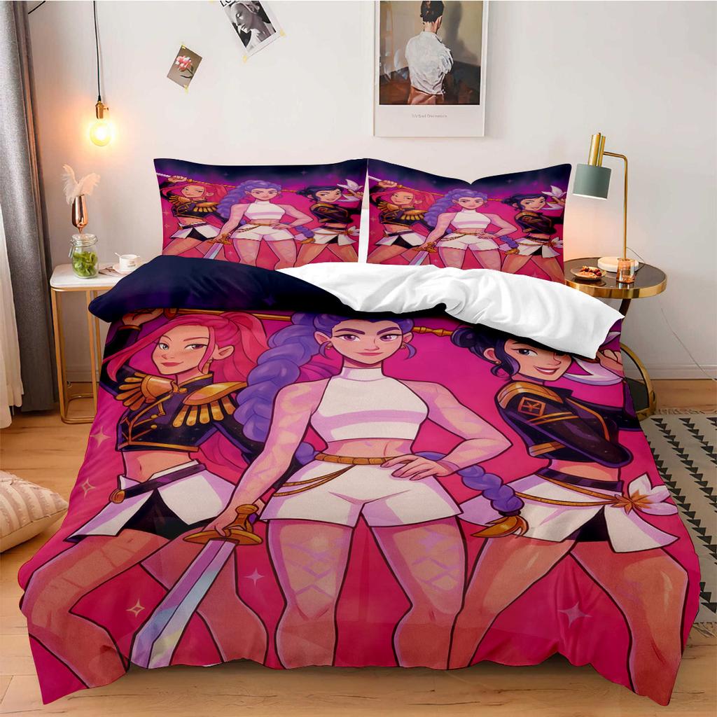 K-Pop Demon Hunters Beddding Set for Fan Kids Machine Washable Durable King Queen Twin Size for K-pop Girls Home Bedroom Decor