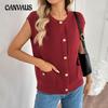 Ladies Spring and Summer New Knitwear Round Neck Sleeveless Red Jumper Cardigan