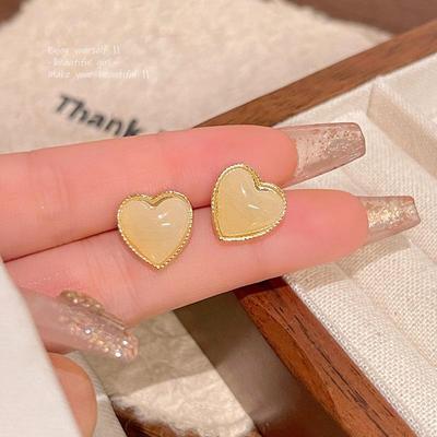 Серьги-сердечки из смолы в корейском стиле: Элегантные ювелирные изделия в форме персикового сердца из серебра 925 пробы