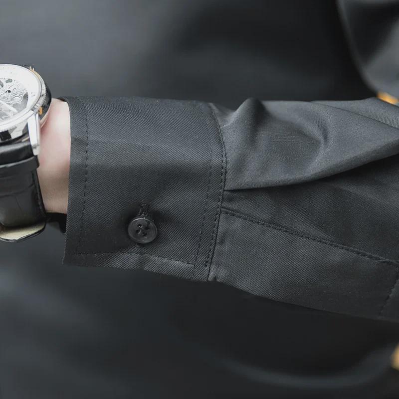 Мужская белая приталенная рубашка с длинным рукавом в деловом стиле (Большие размеры и унисекс)