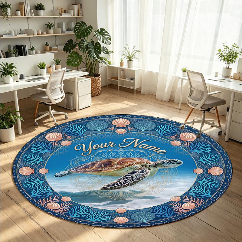 Ocean Sea (121) Theme Round Crystal Velvet Rug Custom Name Text Personalized Floor Mat Home Decor Non Slip Crystal Carpet