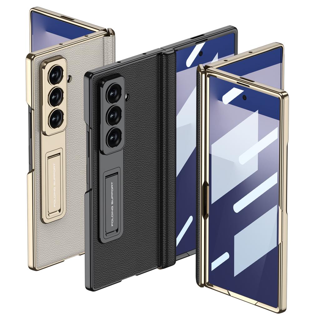 Магнитный кожаный чехол-книжка со шарниром для Samsung Galaxy Z Fold 7 6, роскошный чехол с покрытием, подставка, стеклянная крышка для переднего экрана для чехла Galaxy Z Fold7