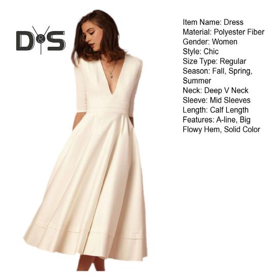 Женское платье миди с глубоким V-образным вырезом, А-силуэтом, струящимся подолом, однотонным цветным платьем с короткими рукавами, однотонным платьем для свиданий, выпускного вечера, банкета, вечернего платья