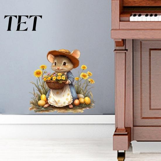 Easy Peel And Stick Murals Mouse Wall Stickers, Waterproof PVC Autumn Retro Fairy Tale Decals, Removable Sunflower Maple Leaf Window Clings Decals for