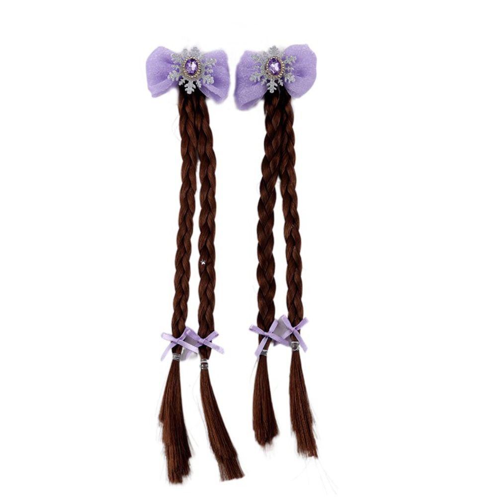 2pcs Snowflake Girls Braids Wig Synthetic Kids Ponytail Princess Cartoon Bow Ponytail  Daily