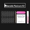 Press-On Nail Kit: File, Manicure Set, Cotton Pads, Alcohol Pads, Orange Wood Stick, Double-Sided Glue, Sanding Block.