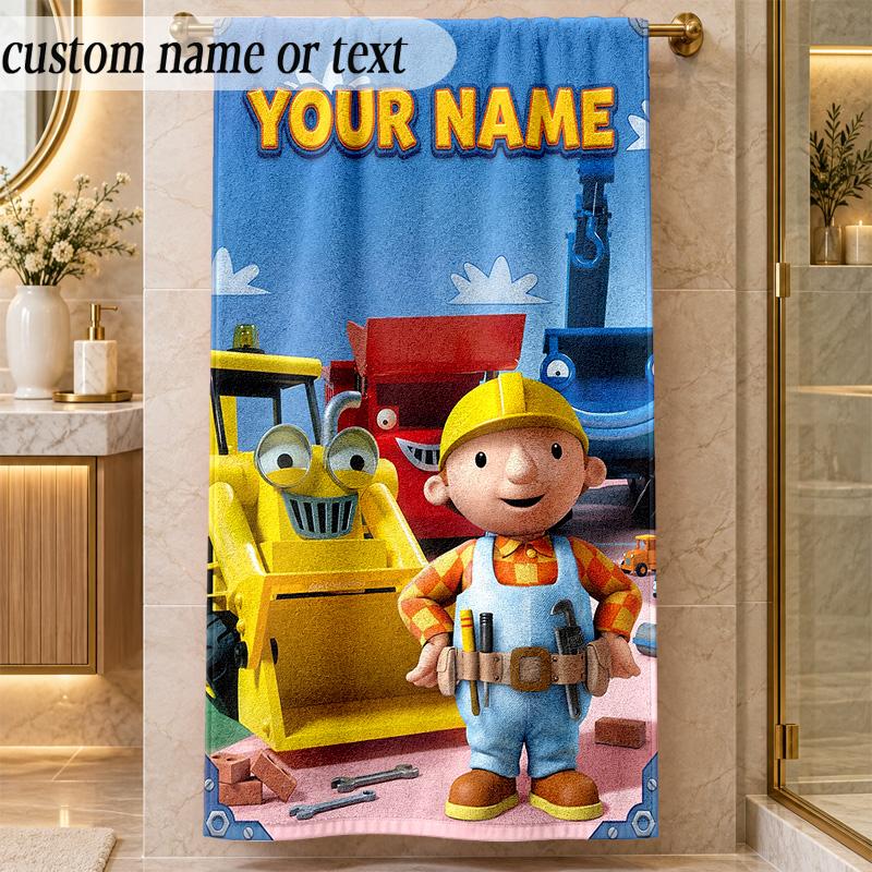 Beach TowelBob the Builder Custom Name Text Personalized Soft Towel for Beach Pool Indoor Home Decor Gift
