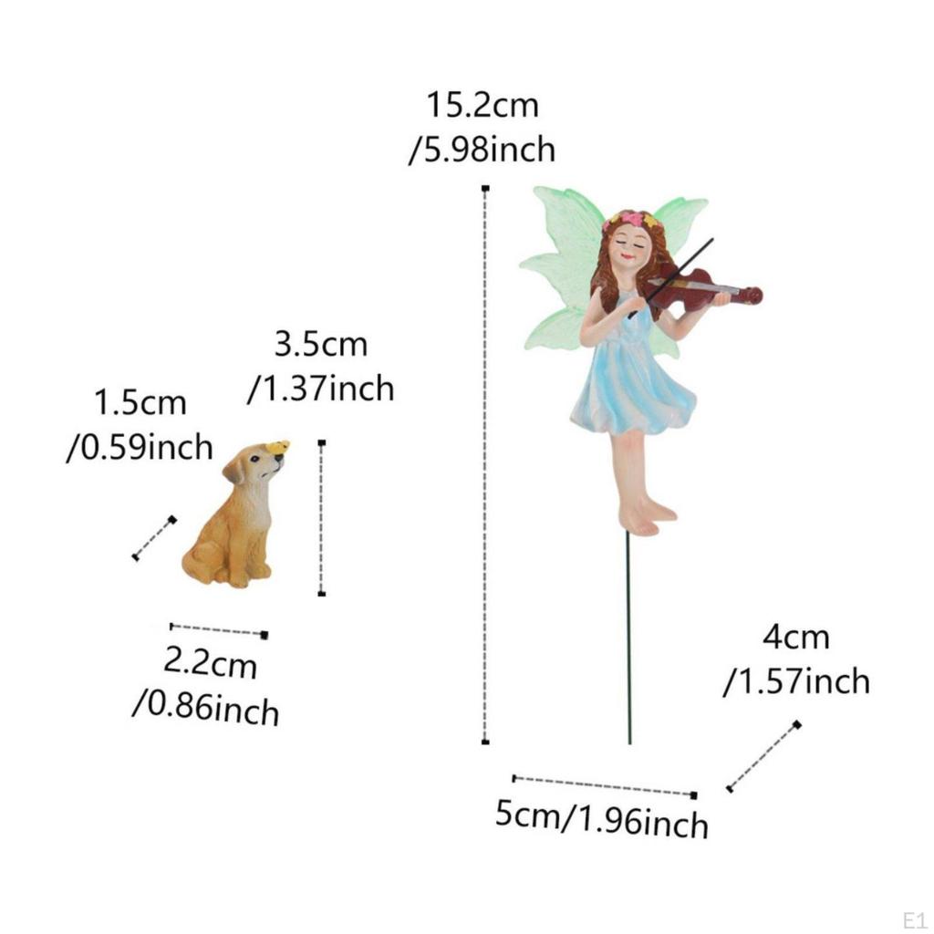 Violin Playing Fairy and dog Statue Weather Resistant Resin Garden Ornament HandPainted