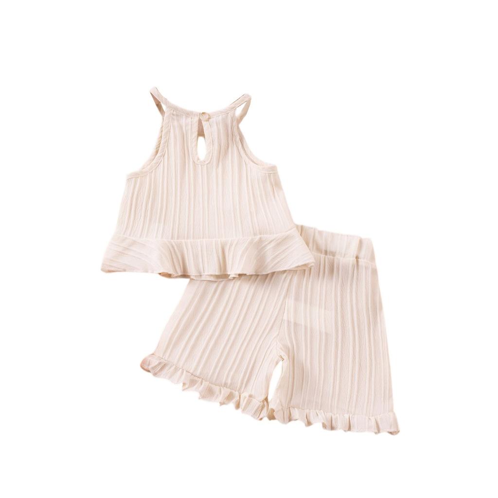 Girls' Off-Shoulder Set - Sleeveless Top & Flounce Shorts