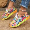 Модная женская обувь на плоской подошве, осенние новые повседневные лоферы, этническая радужная парусиновая обувь, женские кроссовки с круглым носком и многоцветным принтом