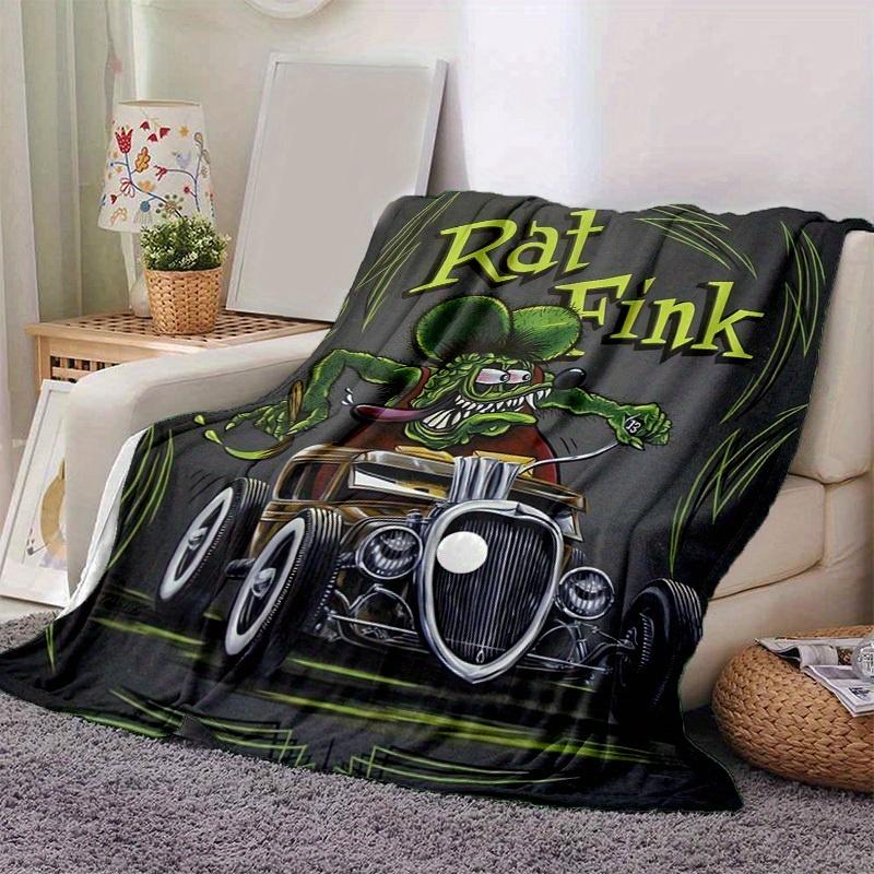 1pc, Rat Fink Hot Rod Car Home Decor Blanket, Perfect for Couch, Bed, Travel, Camping, Office Nap, Beach, Gift IdeaB078