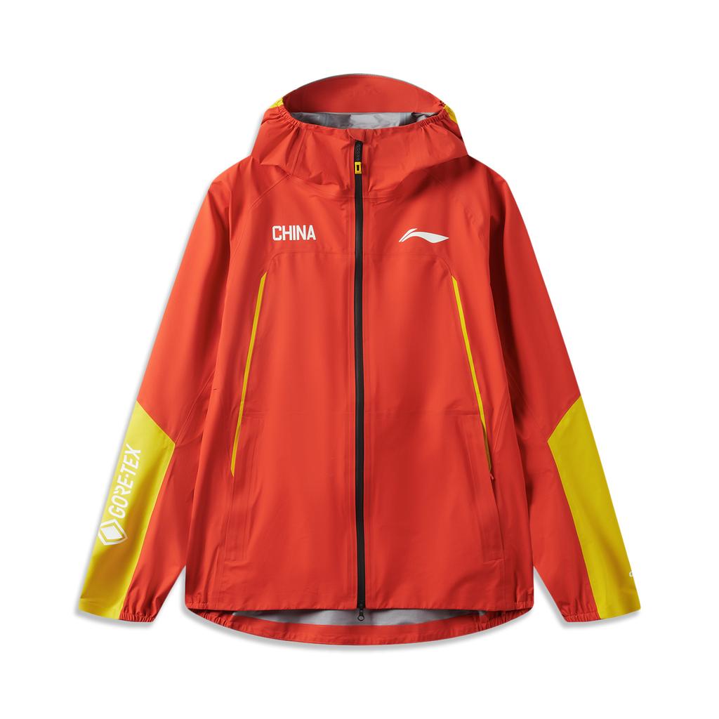 Li Ning Running Series Hooded Waterproof Breathable Quick-Dry Reflective Print Outdoor Running Trail Running Jacket Unisex Jacket Red Yellow ACFV005-4