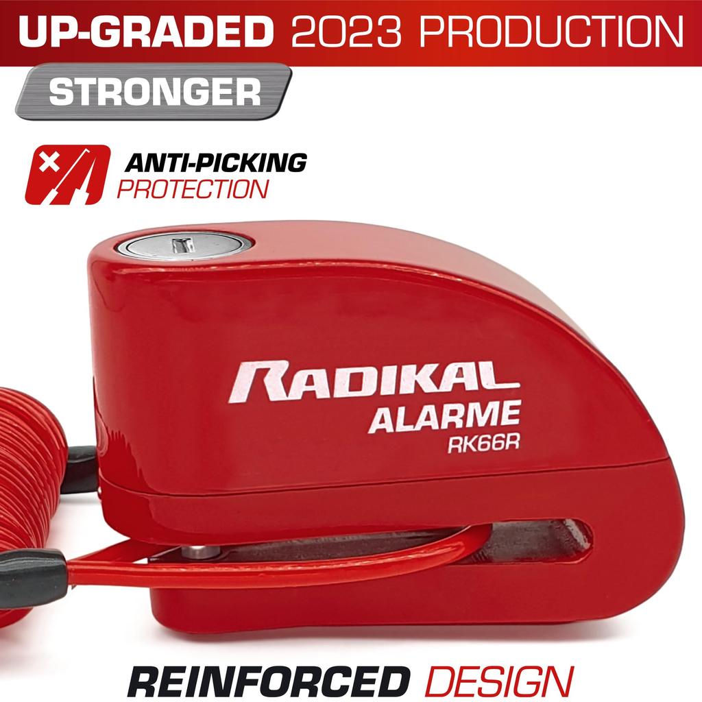 RADIKAL RK66R 110 дБ сигнализация мотоцикл замок, дисковый тормоз замок для мотоцикла скутера электрический велосипед, безопасность 6 мм стопорный штифт, напоминающий кабель, рюкзак