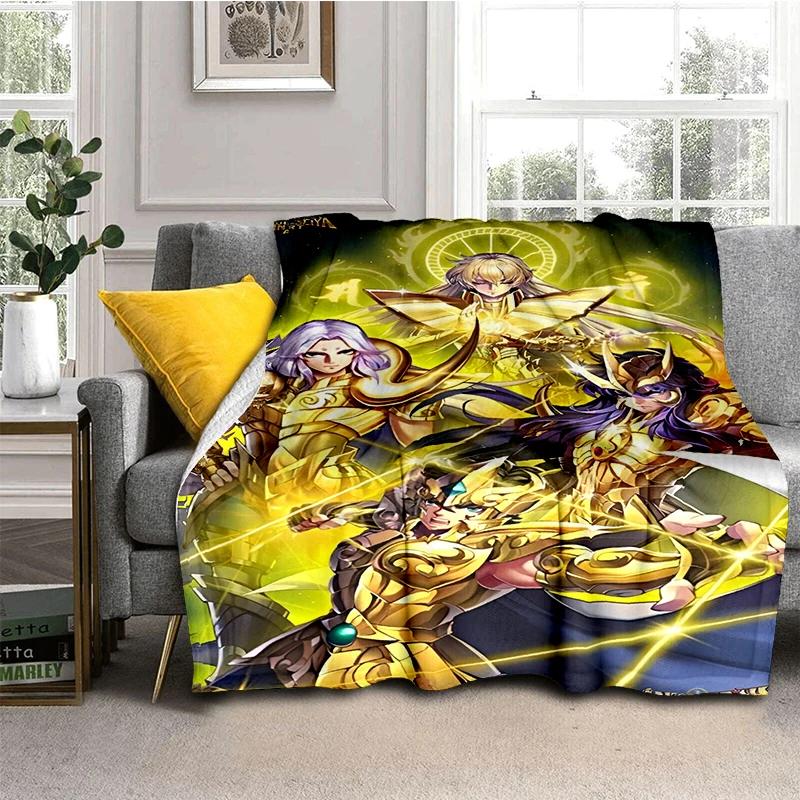 Saint-Seiya Glod Cartoon Anime Throws Blanket Kids Super Soft Blankt for Sofa Travel Couch Picnic Flannel Blanket Birthday Gift