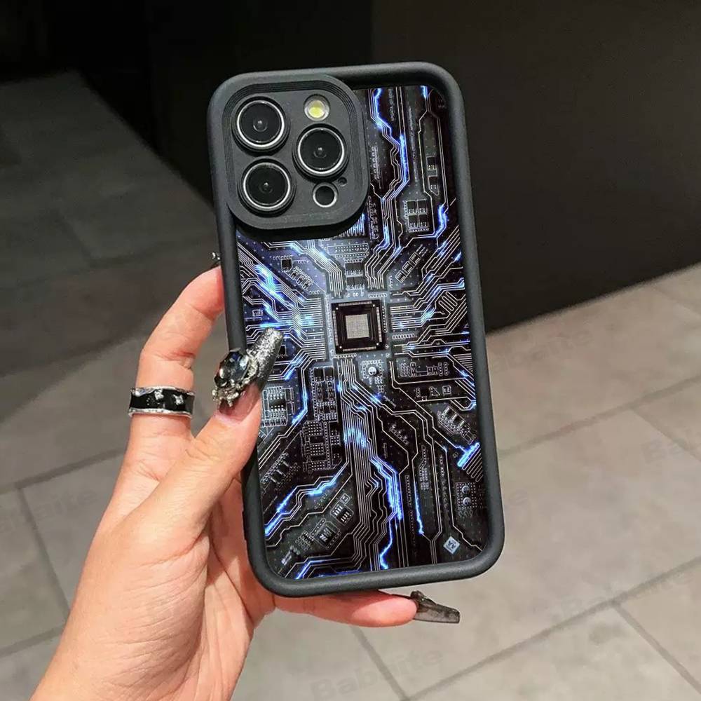 Чехол для телефона с рисунком печатной платы Для IPhone 17 16 15 13 11 12 14 Pro Max Plus Силиконовая Защитная Крышка