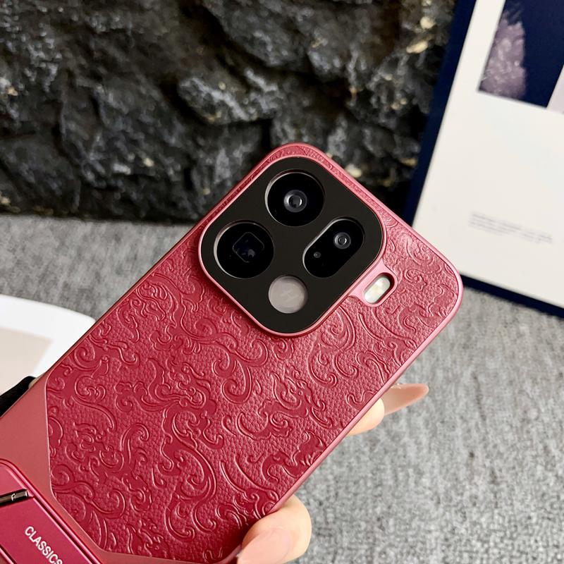 Для Oppo Find X9 X8 Pro Ultra Кожаный чехол с тиснением в виде дракона, невидимая металлическая подставка, защита от отпечатков пальцев, удобный захват