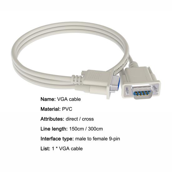 Удлинительный кабель VGA Профессиональный HD-совместимый 150/300 см 9-контактный штекер-гнездо Удлинитель Адаптер для ПК