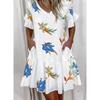Summer V Collar Ruffles Short Sleeve Floral Print A Line Midi Dress Women's Patchwork Pocket Plus Size Clothing