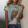 Summer Fashion Streetwear Casual Tops T-Shirt Oversized Women's New 3D Owl Print T-Shirt Women's Animal Print Short Sleeve