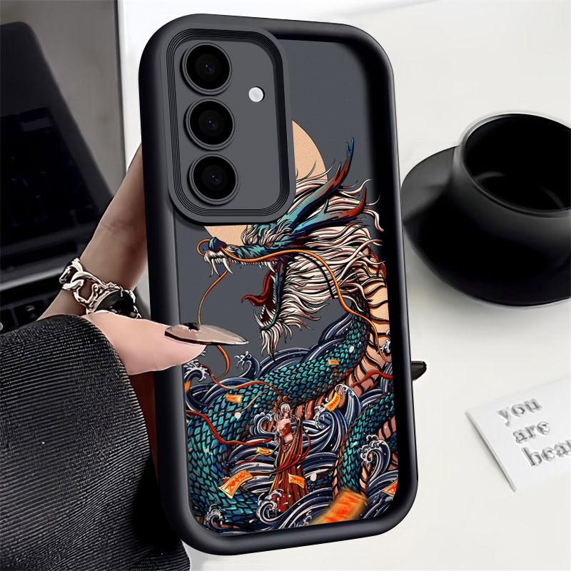 Чехол для телефона Samsung Galaxy S25 S24 S23 Ultra 5G S22 S20 Plus S21 FE с узором 'Дракон и Облака' (Line Art) Чехол Funda