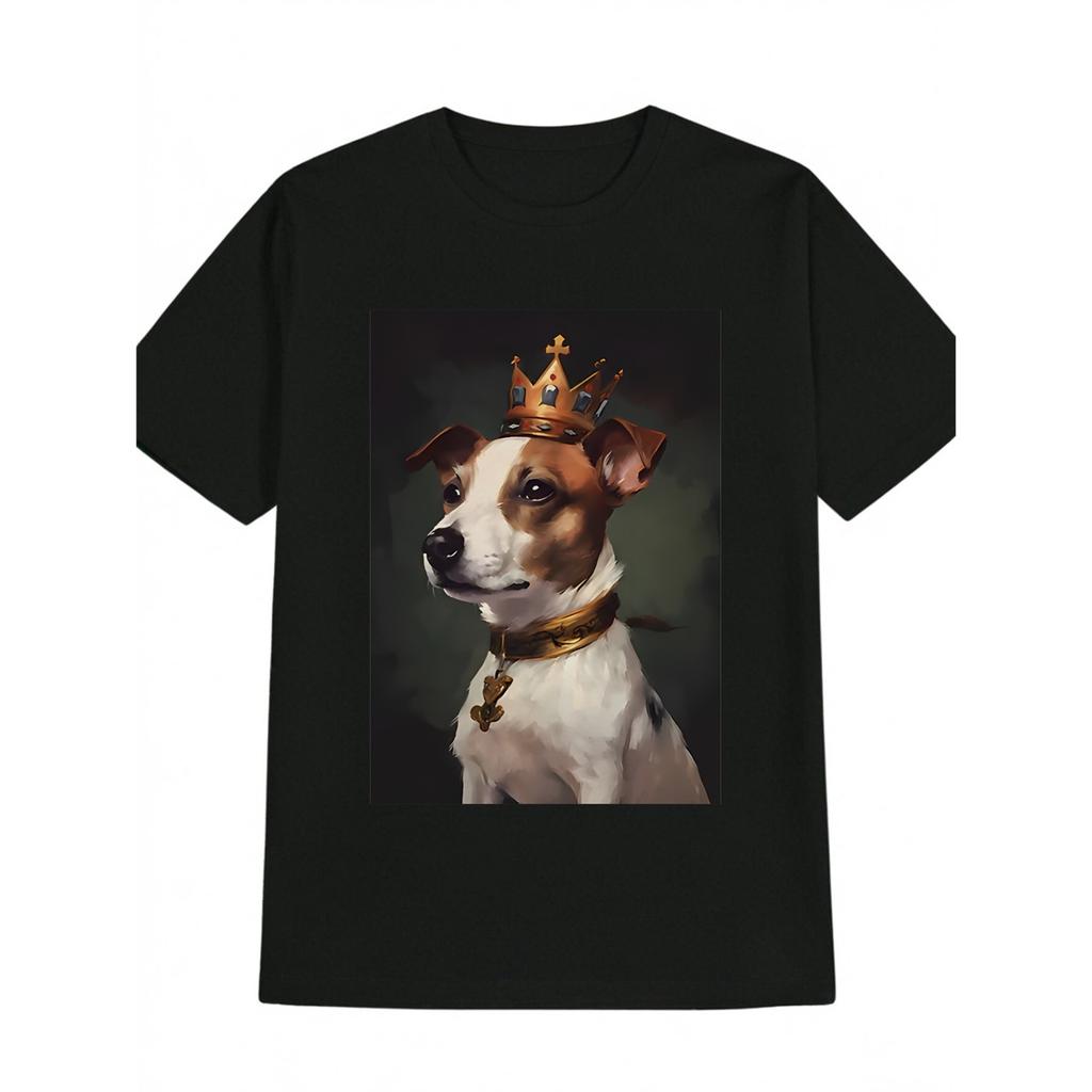 Men's Casual Round Neck T-Shirt, Dog Crown Print Men's Top, Men's Graphic Oversized Short Sleeve Tee Shirt