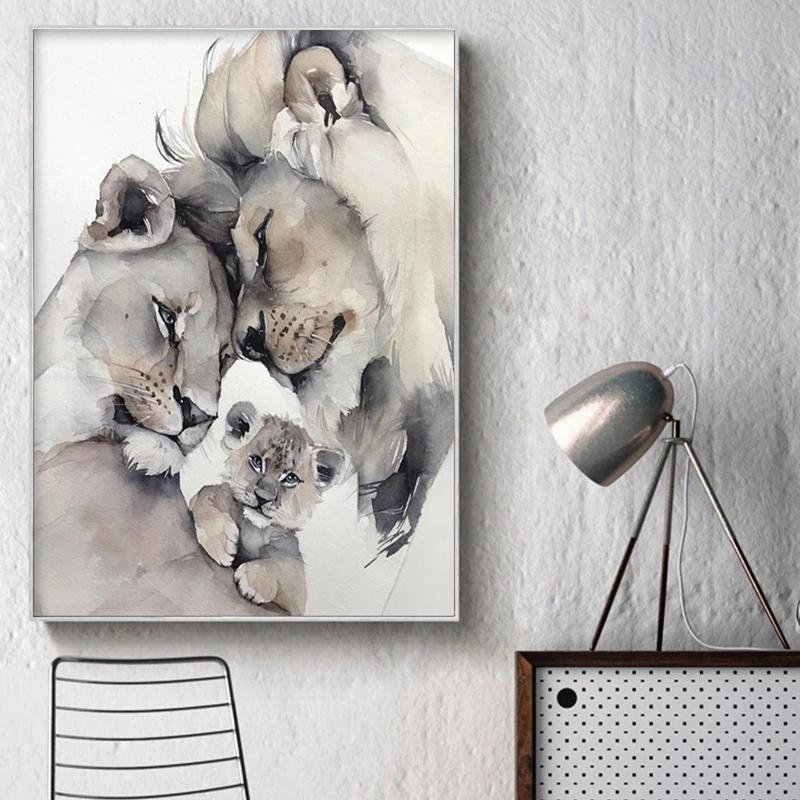 Лев Семья Плакат Печать Отец Мать Дети Настенное Искусство Муж и Жена Любящий Дом Холст Картины Настенные Художественные Украшения Картины
