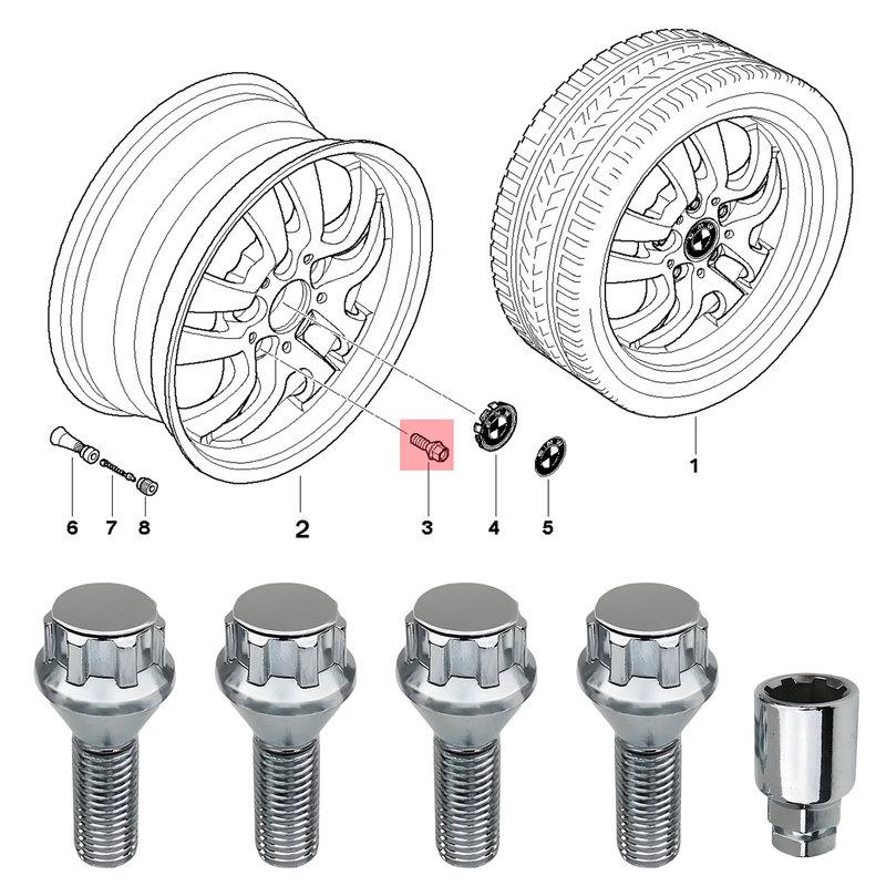 Locking Wheel Bolts M12 x 1.5 Nuts Chrome Alloy Wheel Lug Stud Taper Seat For BMW MINI Vauxhall Corsa Nissan