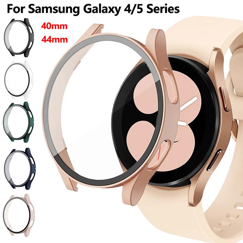 Стекло + чехол для samsung Galaxy watch 4, 44 мм, 40 мм, аксессуары для ПК, универсальный бампер против падения + защитная пленка для экрана Galaxy watch 5