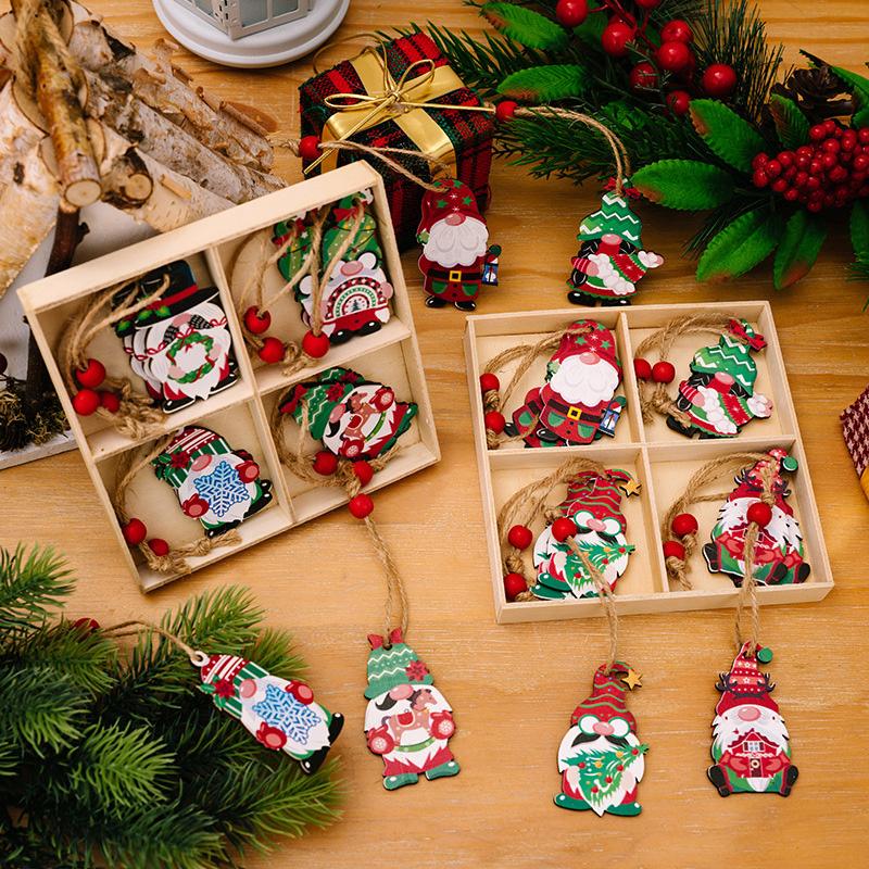 12Pcs Christmas Decoration New Year Gift Gnomes Pendants 2025 Christmas For Xmas Tree Wooden Hanging Ornaments