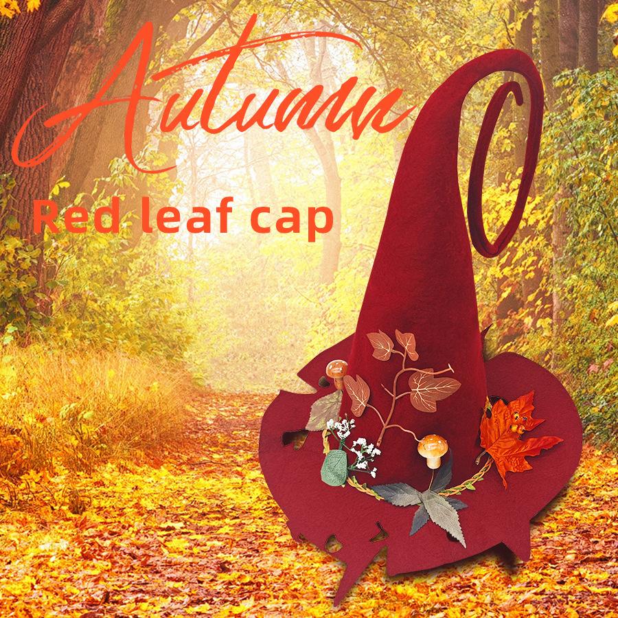 Украшения для вечеринки, Шляпа ведьмы на Хэллоуин, Шляпа ведьмы, Шляпа с красными листьями, Вечеринка на Хэллоуин, Войлочная остроконечная шляпа, Войлочный материал, Реквизит для косплея