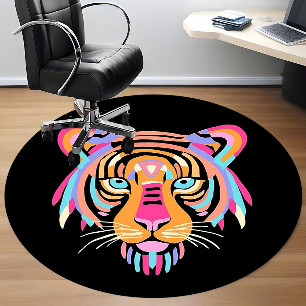 1pc Tiger Art Office Round Rug, Non-slip, Soft and Durable Office Rug for Interior Decoration, Perfect for Office, Beautiful Decoration yy260323028