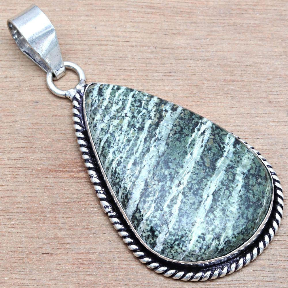 Кулон из зебрового яшмового самоцвета, подарок на День матери, серебряное украшение 2,25"