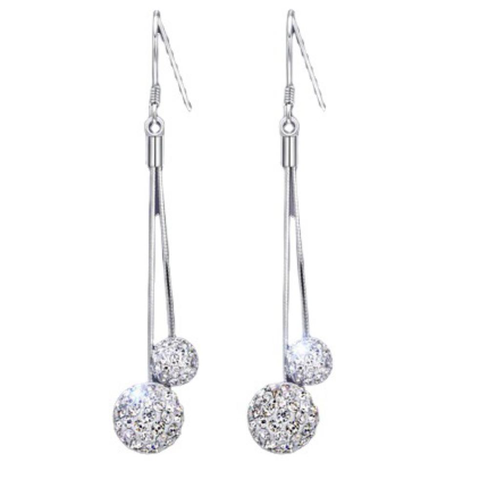 Shamballa Cherry Tassel Earrings Long Dangle Drop Earrings for Women Full Rhinestone Copper Silver