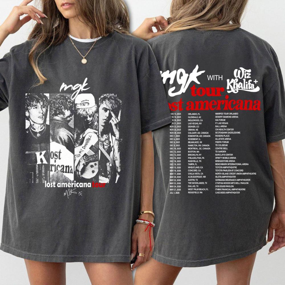 MGK Lost Americana Tour TShirt s Grunge Graphic Tee Front Back Tour Dates Shirt Rock Concert Merch Gift
