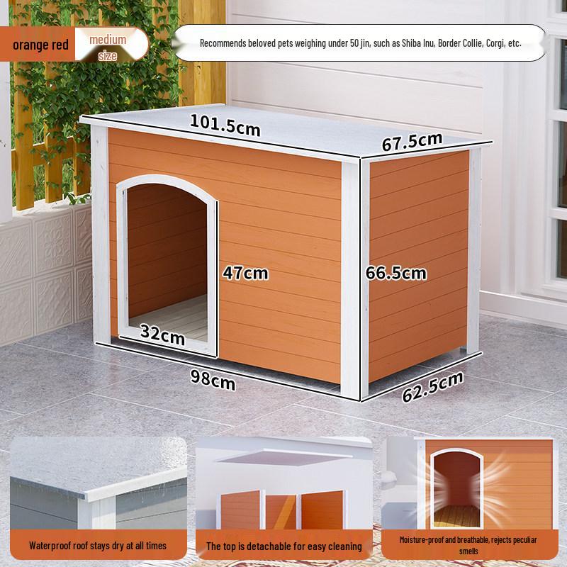 Solid Wood Dog House Villa: Rainproof Outdoor Kennel for Small to Medium Dogs, All-Season Dog Den