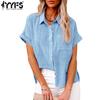 Women's Fashion Casual Summer Spring Solid Color Print Short Sleeve POLO Neck Blouses & Shirts