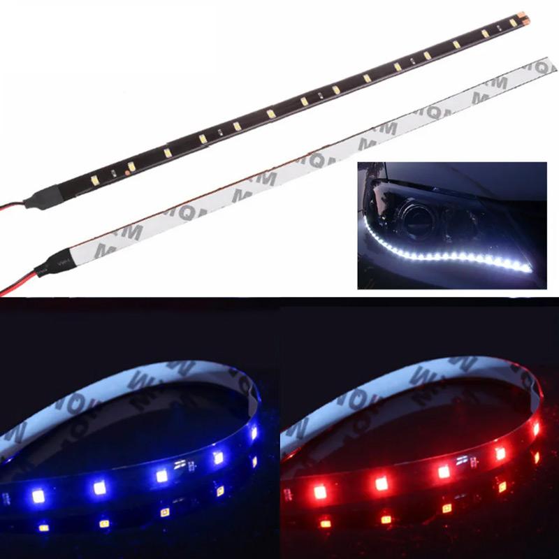 2 шт. 30 см светодиодная лента DRL 3528 1210 15SMD Автоаксессуар Автомобильное освещение салона Декоративное освещение атмосферы Желто-зеленый 12 В Белый