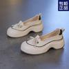 Retro Fashion Explosion 2024 New Pedal Shallow Mouth Height Increase Autumn Single Shoes Casual Muffin Thick Sole Casual Single Shoes