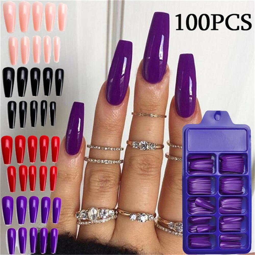 100Pcs/Set Ballerina Acrylic Beauty Tools Full Cover Manicure Coffin Fake Nails False Nail Tips