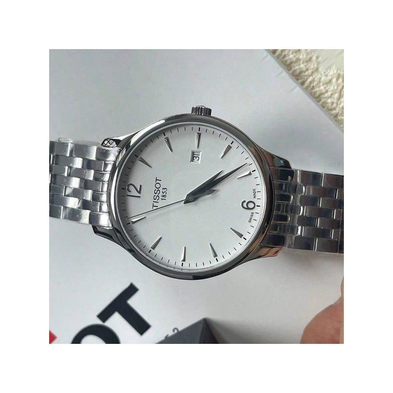 Tissot Кварцевый механизм Tissot, простые и универсальные кварцевые часы для мужчин/женщин, Swiss-made, 42 мм, белый циферблат T063.610.11.037.00