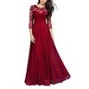 Women Elegant Gown Dress O-Neck 3/4 Sleeve Embroidery Lace Stitching High Waist Loose Hem Robe Dress Wedding Night Party Maxi Dress